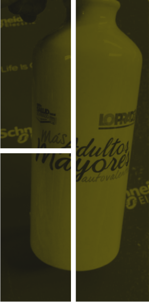 material-POP imagen dividida de botella de agua brandeada con logotipo corporativo